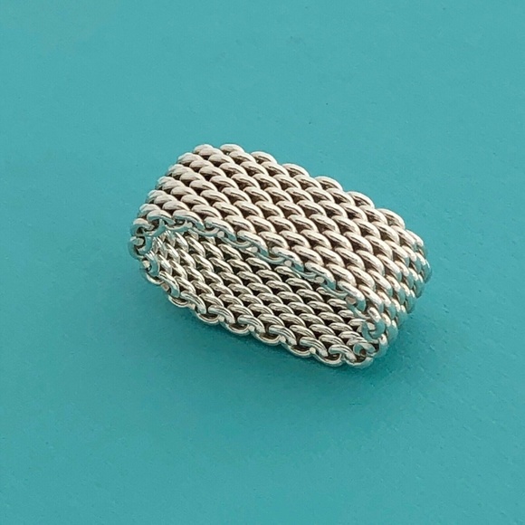 Size 5.5 Tiffany Silver Somerset Mesh Weave Ring - Picture 5 of 5